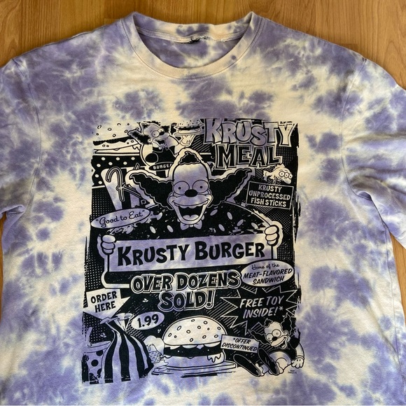 Vintage The Simpsons Men’s Krusty The Clown Purple Tie Dye T-Shirt Size XL - Picture 3 of 8